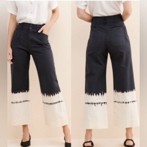 Anthropologie Pants - By Anthropologie Fatima Dip Dyed Wide Leg Cropped Grey White Boho Pants Size 27